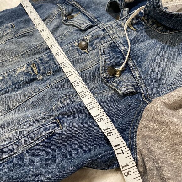 Free People Women's Small Distressed Hooded Jean Jacket Sweatshirt Combo - Picture 5 of 10